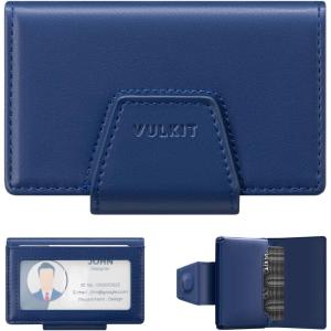 VULKIT RFID Blocking Credit Card Holder, Leather Business Card Holder Case, Minimalist Wallet with Magnetic Closure(Navy Blue)