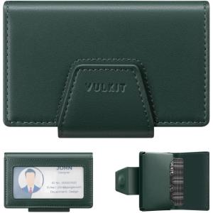 VULKIT RFID Blocking Credit Card Holder, Leather Business Card Holder Case, Minimalist Wallet with Magnetic Closure(Olive Green)