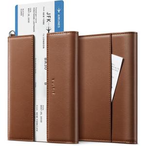 VULKIT RFID Blocking Passport Holder for Travel, Multifunctional Passport Cover for Men & Women, Designed for Long-Distance Trips, Large Capacity, Phone & Tablet Stand Function, Forest Green(Mocha Tan)