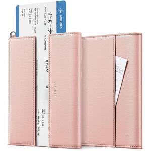 VULKIT RFID Blocking Passport Holder for Travel, Multifunctional Passport Cover for Men & Women, Designed for Long-Distance Trips, Large Capacity, Phone & Tablet Stand Function, Forest Green(Rose Dust)