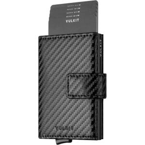 VULKIT RFID Card Wallet for Men, Slim Compact Men’s Wallet, Leather RFID Blocking Credit Card Holder Wallet, Trifold Thin Metal Security Pop Up Wallet, Gift Box Packing(CF Black)
