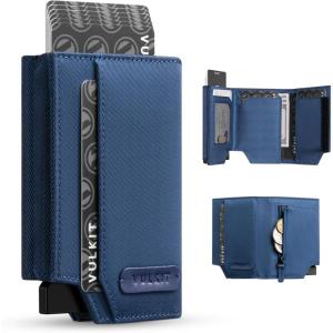 VULKIT Smart Wallet for Men RFID Blocking with Pop-Up Credit Card Ejector Case, ID Window, Cash/Bills Compartment and Coin Pocket, Giftbox Packed, Black Oxford Fabric(Blue Oxford Fabric)