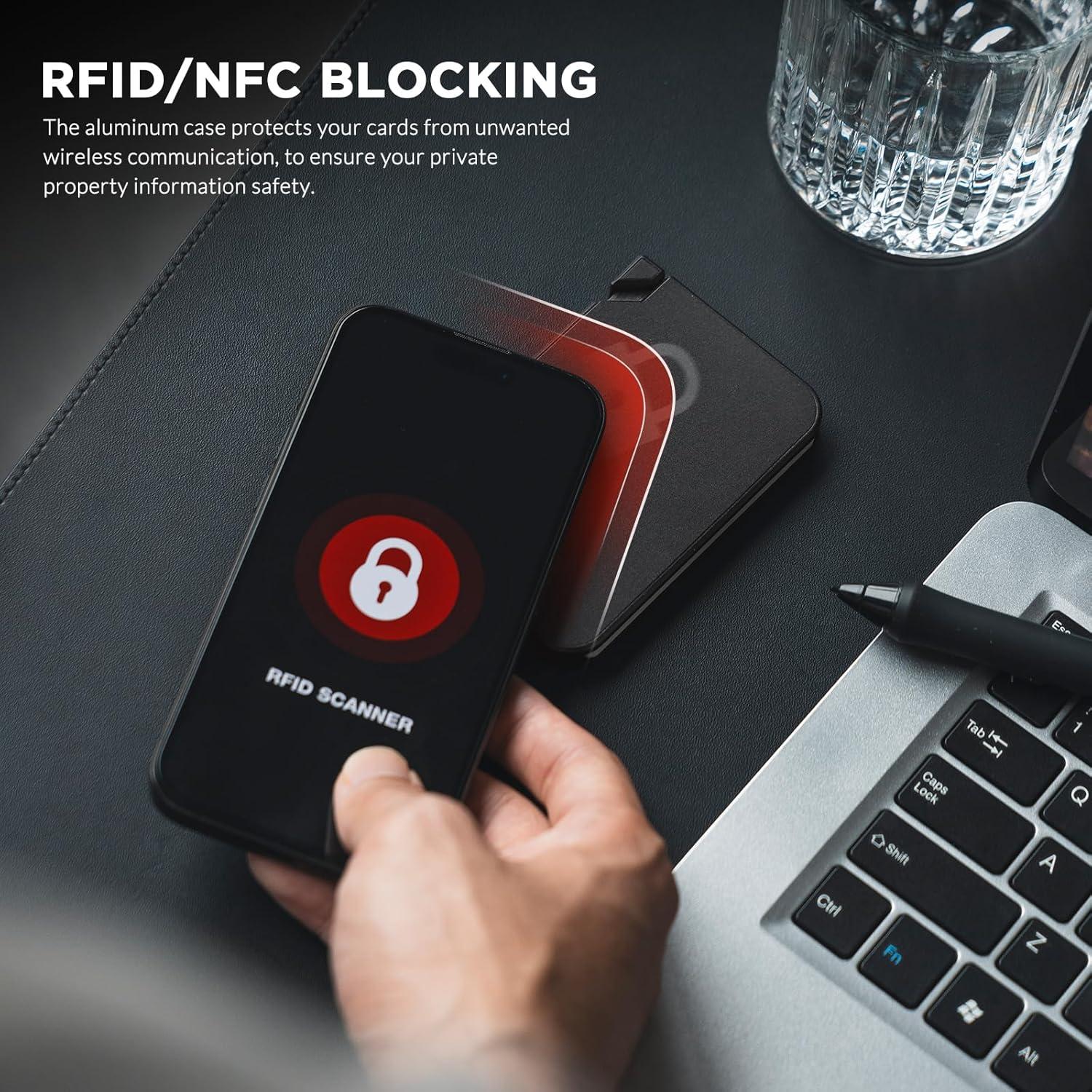 image:imageVULKIT Aluminum Card Holder Pop up RFID Blocking Slim Wallet for Men and Women Holds 5 Cards Minimalist Metal Card Case WineBlack