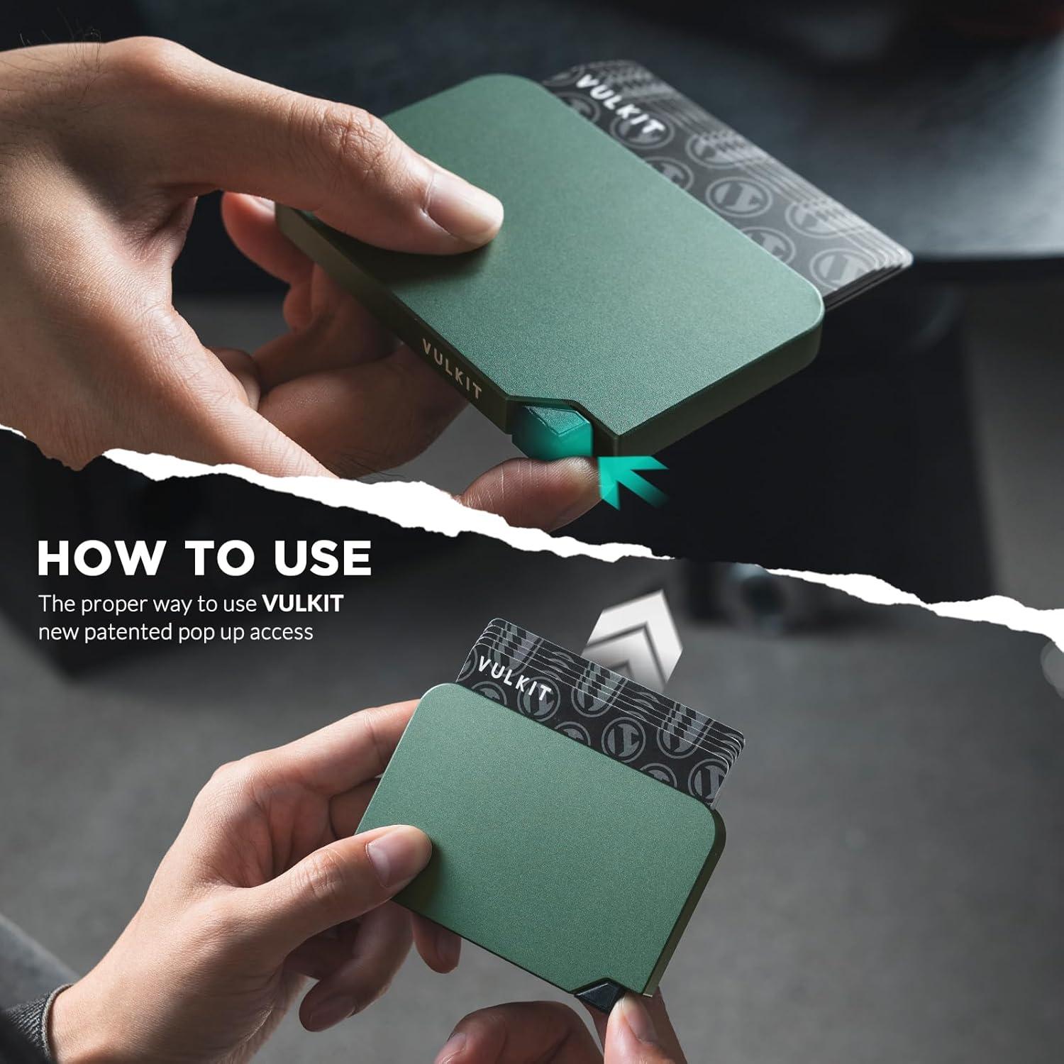 image:imageVULKIT Aluminum Card Holder Pop up RFID Blocking Slim Wallet for Men and Women Holds 5 Cards Minimalist Metal Card Case WineMidnightGreen