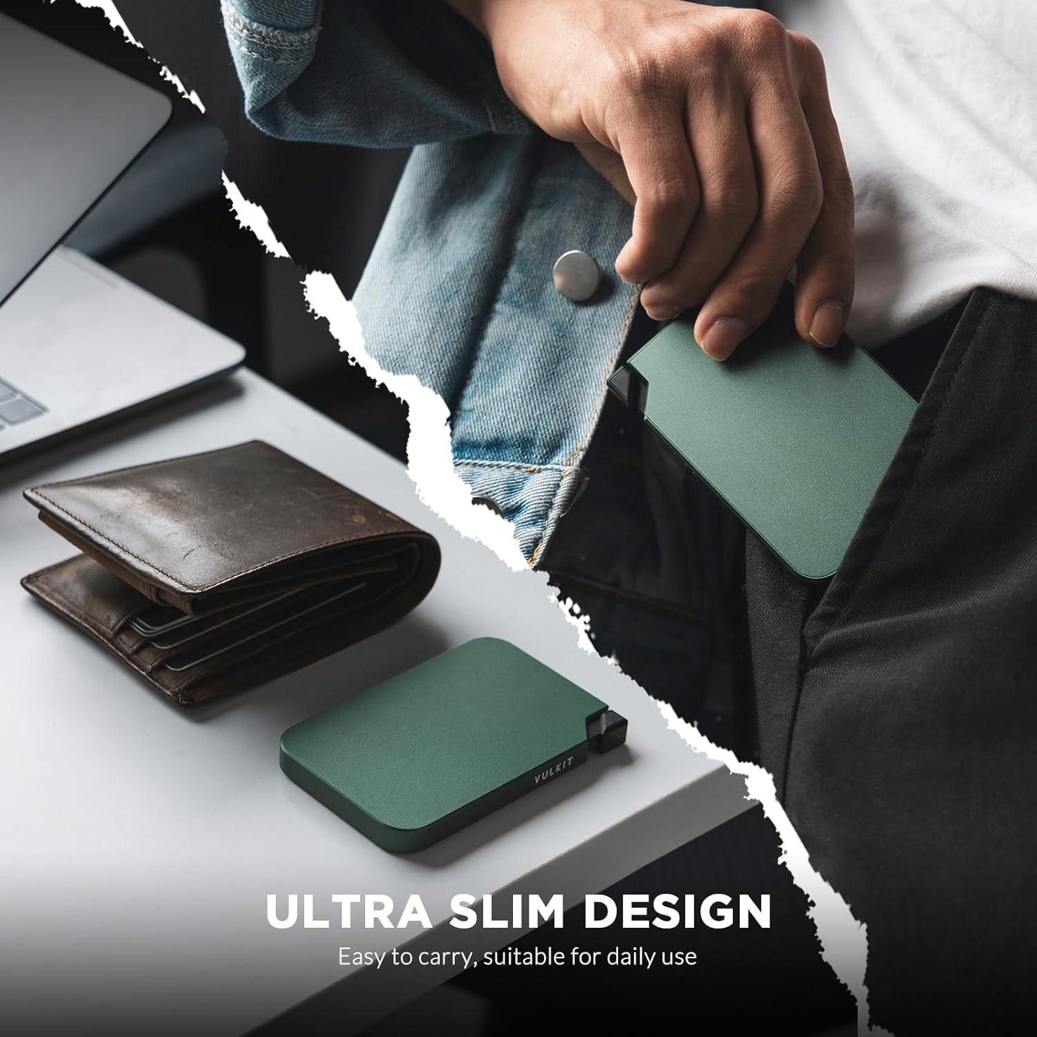 image:imageVULKIT Aluminum Card Holder Pop up RFID Blocking Slim Wallet for Men and Women Holds 5 Cards Minimalist Metal Card Case WineMidnightGreen