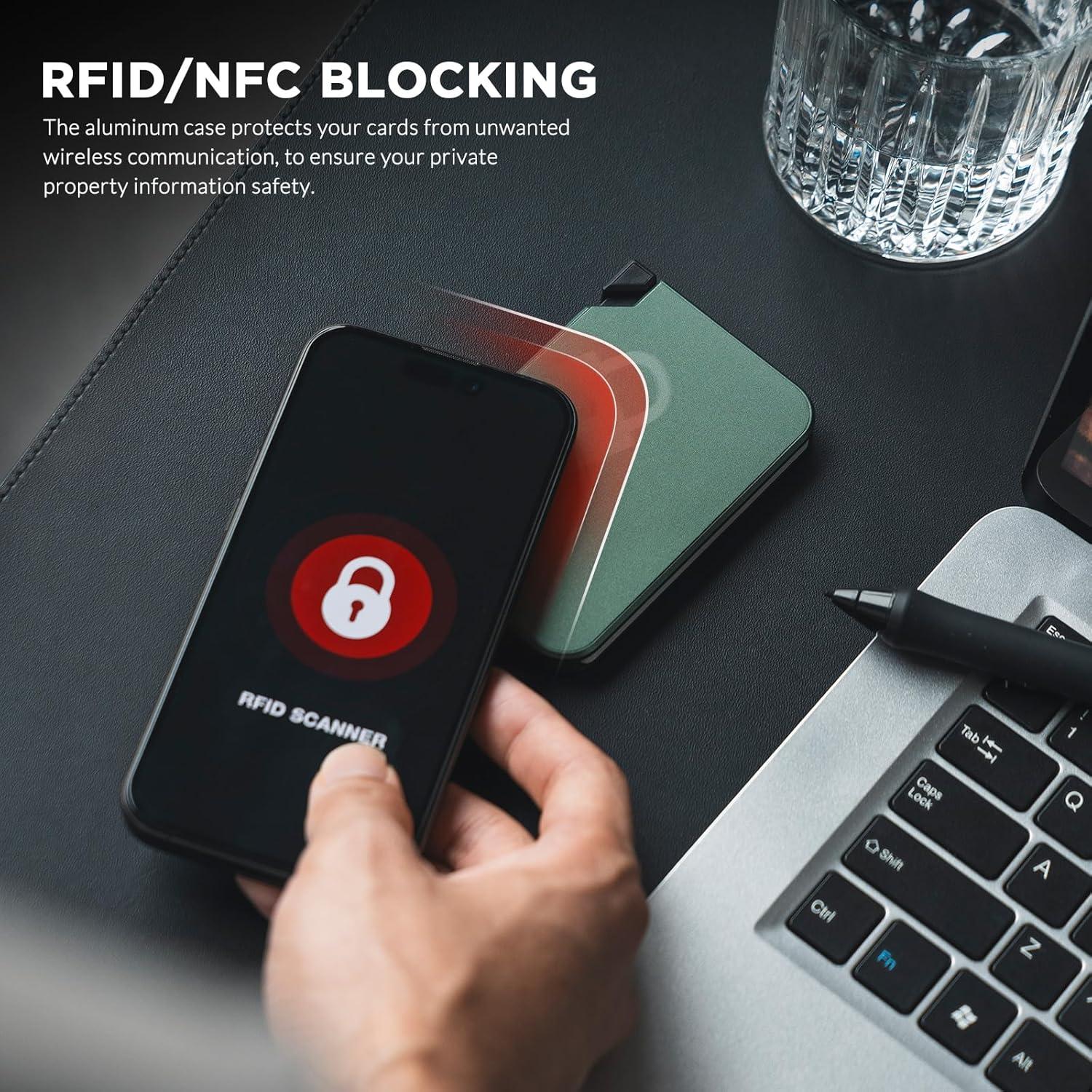 image:imageVULKIT Aluminum Card Holder Pop up RFID Blocking Slim Wallet for Men and Women Holds 5 Cards Minimalist Metal Card Case WineMidnightGreen