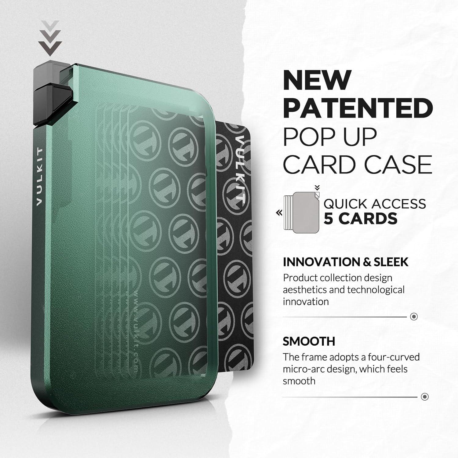 image:imageVULKIT Aluminum Card Holder Pop up RFID Blocking Slim Wallet for Men and Women Holds 5 Cards Minimalist Metal Card Case WineMidnightGreen