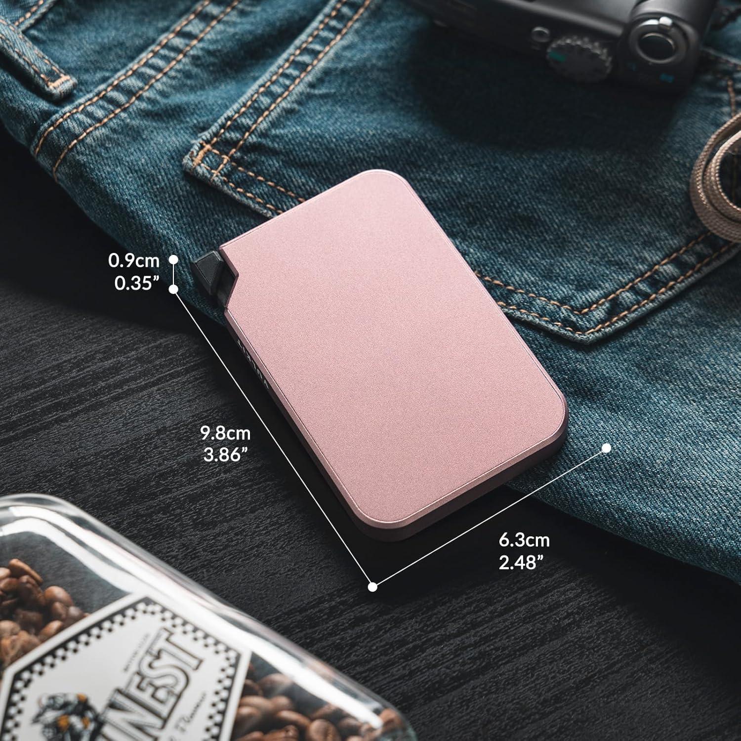 image:imageVULKIT Aluminum Card Holder Pop up RFID Blocking Slim Wallet for Men and Women Holds 5 Cards Minimalist Metal Card Case WineRoseGold