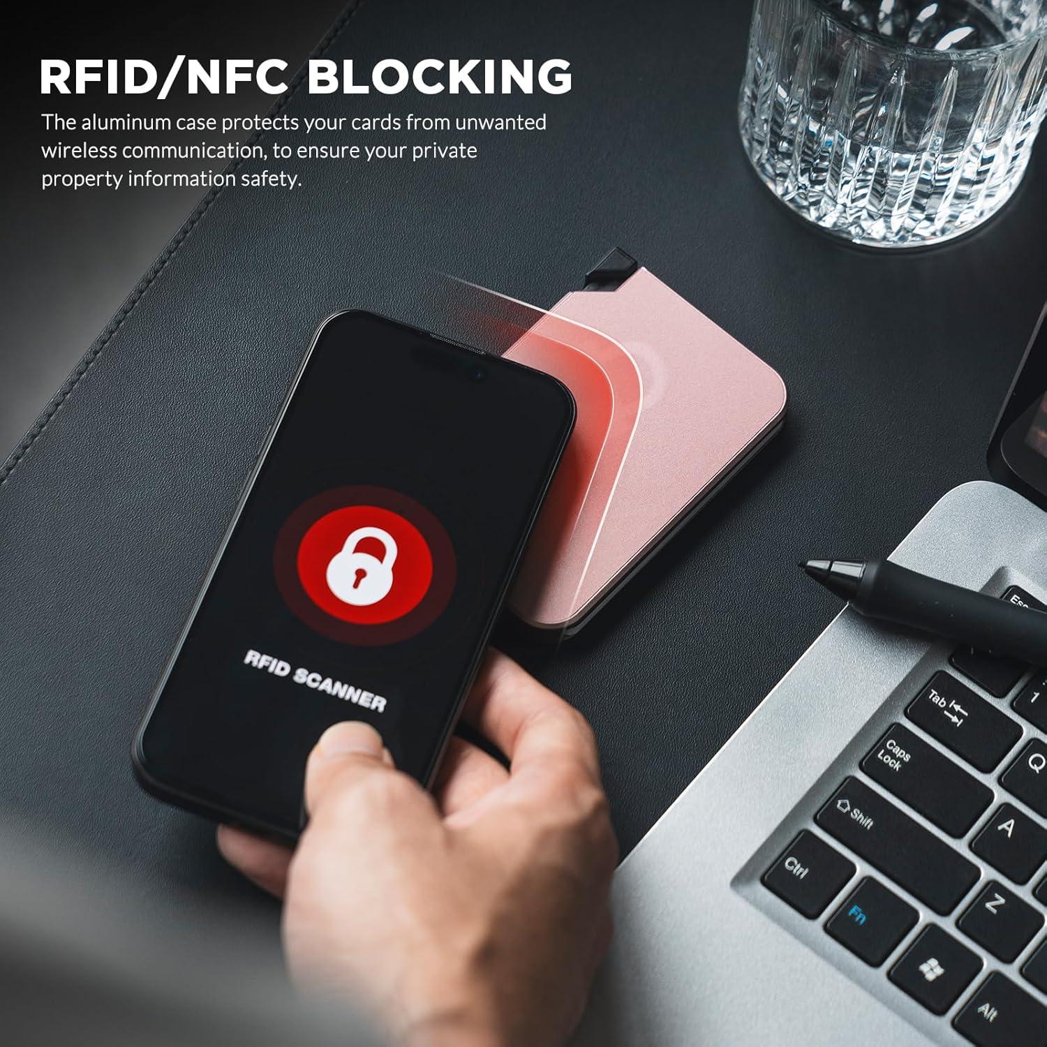 image:imageVULKIT Aluminum Card Holder Pop up RFID Blocking Slim Wallet for Men and Women Holds 5 Cards Minimalist Metal Card Case WineRoseGold