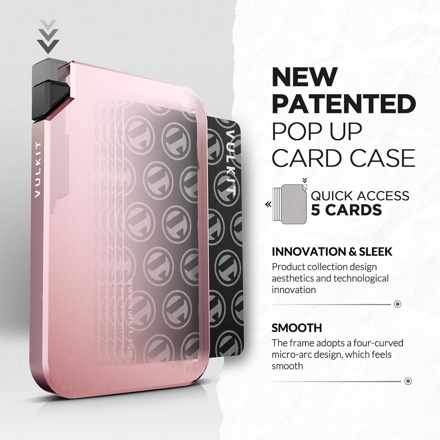 image:imageVULKIT Aluminum Card Holder Pop up RFID Blocking Slim Wallet for Men and Women Holds 5 Cards Minimalist Metal Card Case WineRoseGold