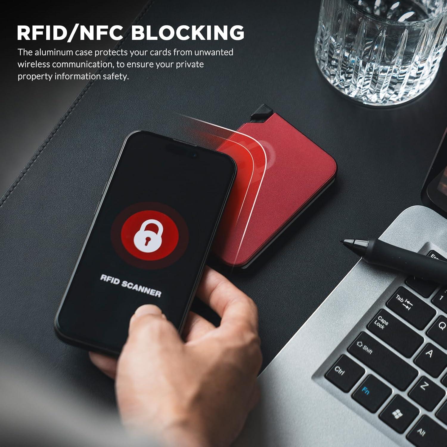 image:imageVULKIT Aluminum Card Holder Pop up RFID Blocking Slim Wallet for Men and Women Holds 5 Cards Minimalist Metal Card Case WineWine