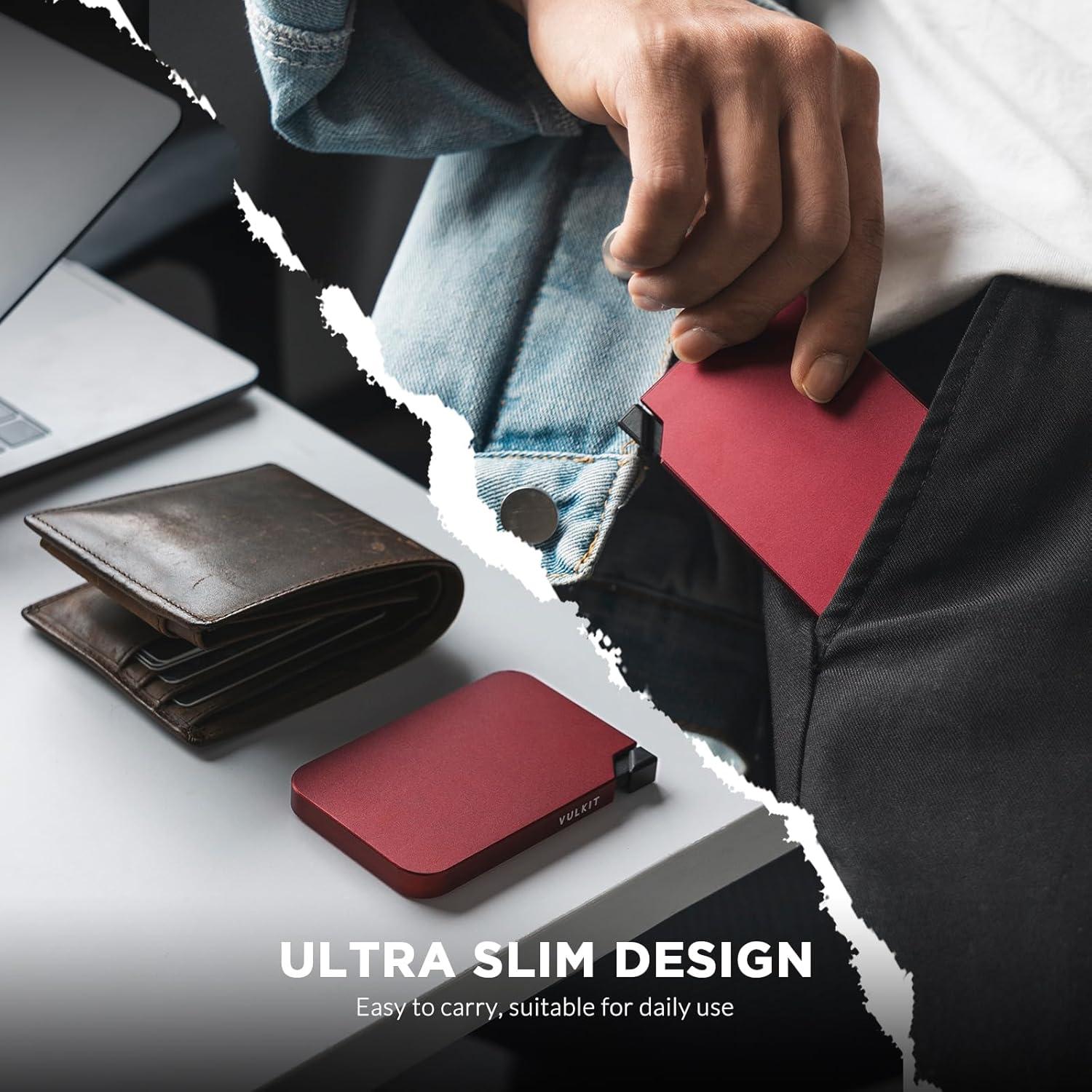 image:imageVULKIT Aluminum Card Holder Pop up RFID Blocking Slim Wallet for Men and Women Holds 5 Cards Minimalist Metal Card Case WineWine