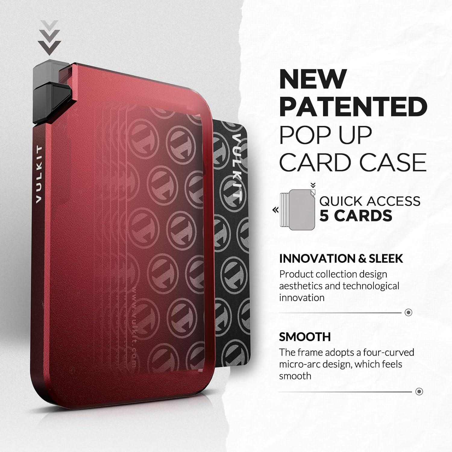 image:imageVULKIT Aluminum Card Holder Pop up RFID Blocking Slim Wallet for Men and Women Holds 5 Cards Minimalist Metal Card Case WineWine