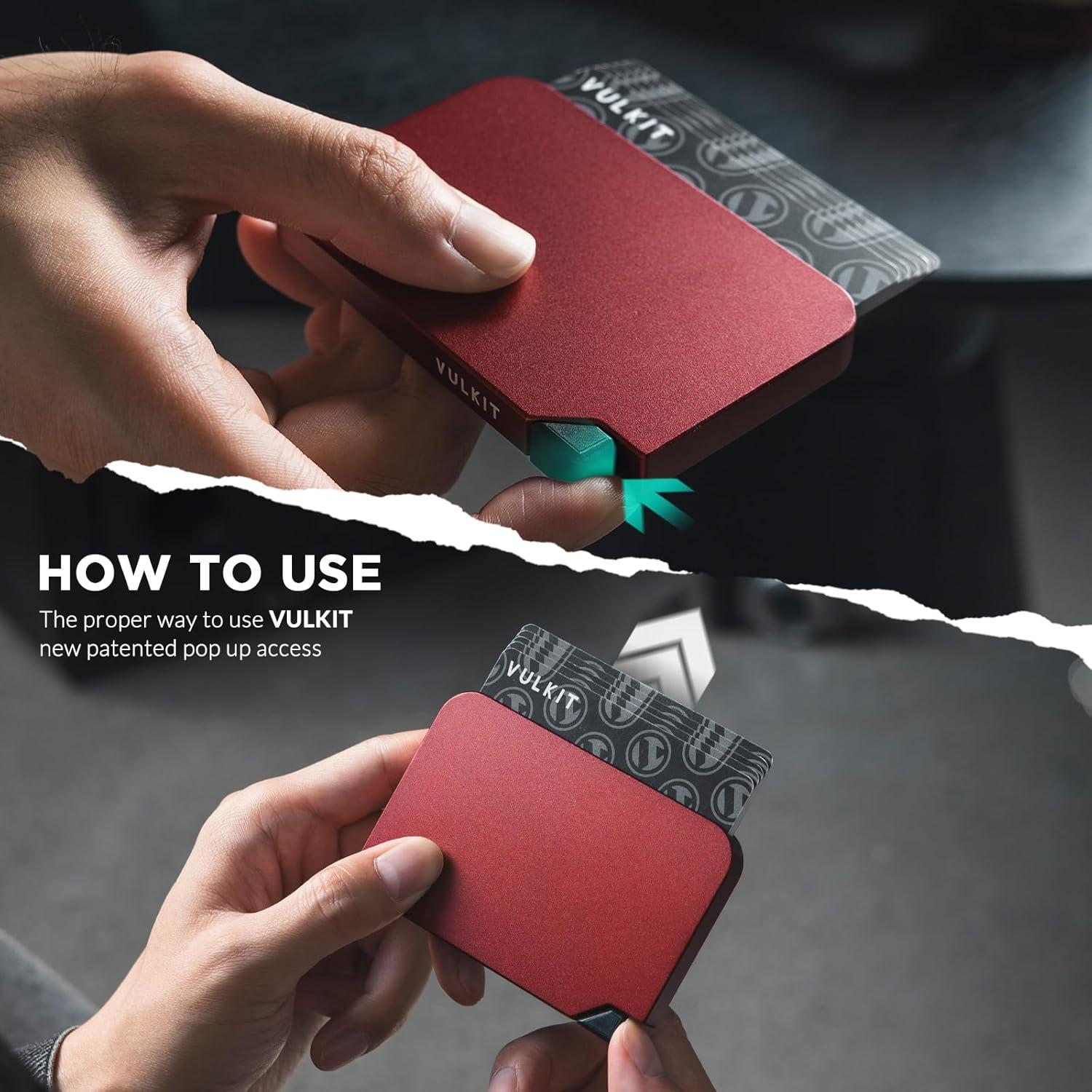 image:imageVULKIT Aluminum Card Holder Pop up RFID Blocking Slim Wallet for Men and Women Holds 5 Cards Minimalist Metal Card Case WineWine