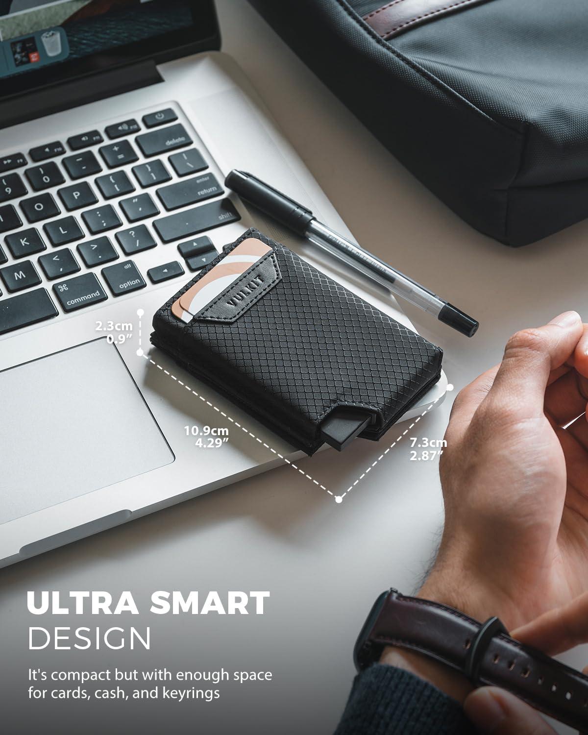 image:imageVULKIT Bifold Pop up Card Holder with Money Compartment Business Card Case Minimalist Front Pocket Wallet for Men GreenBlack