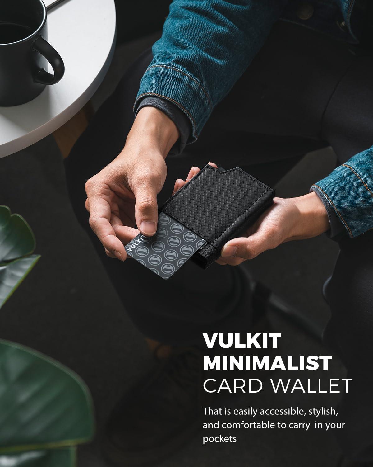 image:imageVULKIT Bifold Pop up Card Holder with Money Compartment Business Card Case Minimalist Front Pocket Wallet for Men GreenBlack