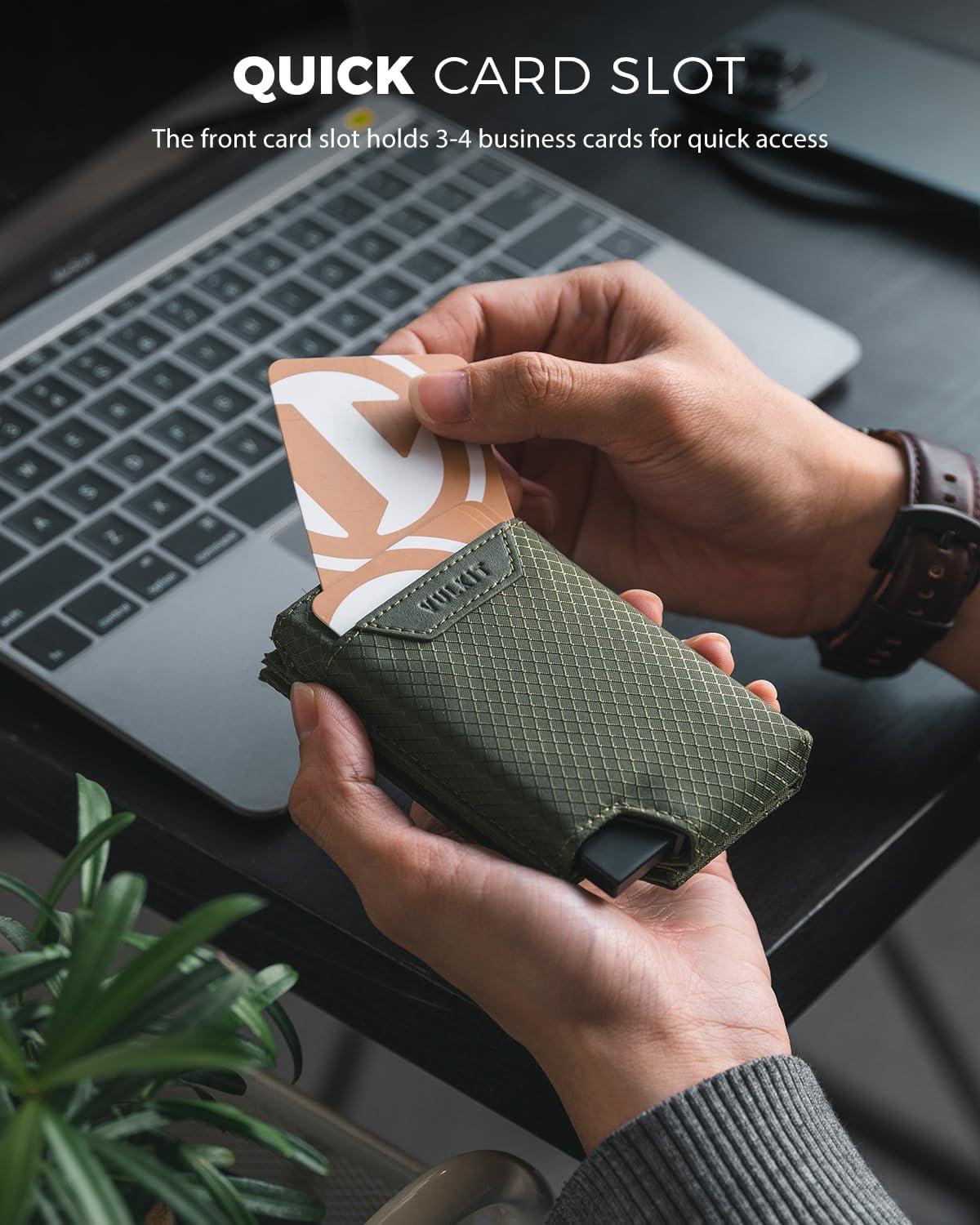 image:imageVULKIT Bifold Pop up Card Holder with Money Compartment Business Card Case Minimalist Front Pocket Wallet for Men GreenGreen