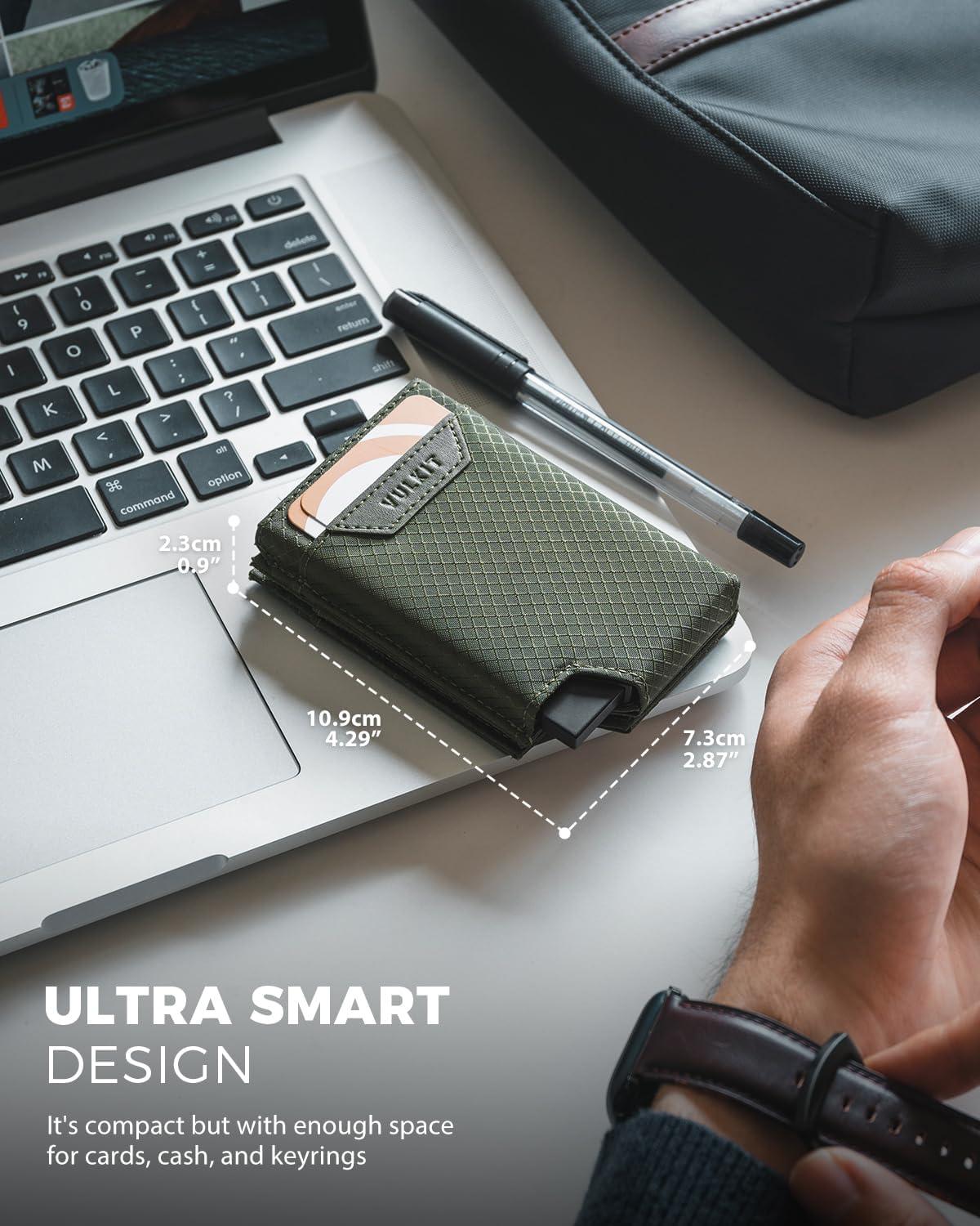 image:imageVULKIT Bifold Pop up Card Holder with Money Compartment Business Card Case Minimalist Front Pocket Wallet for Men GreenGreen