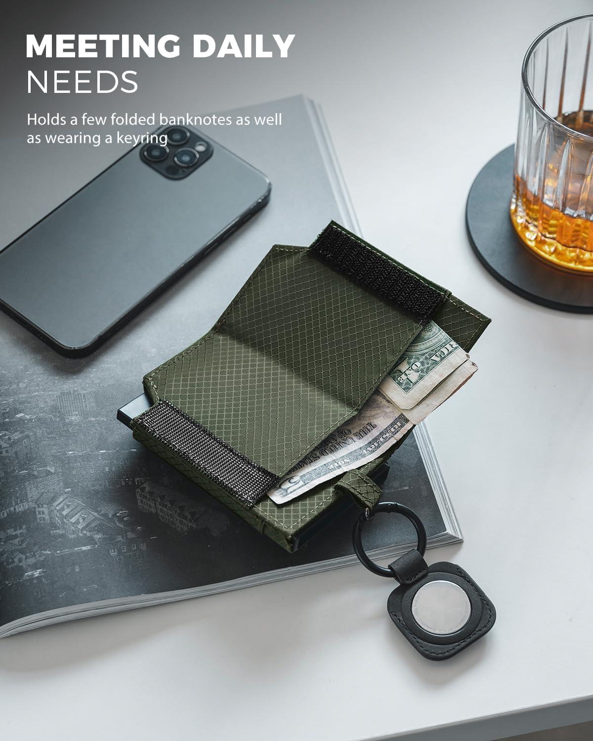 image:imageVULKIT Bifold Pop up Card Holder with Money Compartment Business Card Case Minimalist Front Pocket Wallet for Men GreenGreen