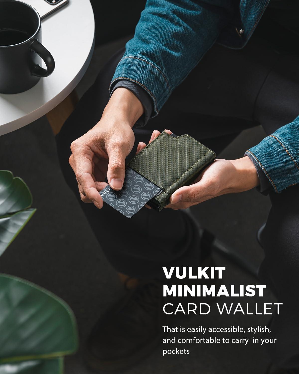 image:imageVULKIT Bifold Pop up Card Holder with Money Compartment Business Card Case Minimalist Front Pocket Wallet for Men GreenGreen
