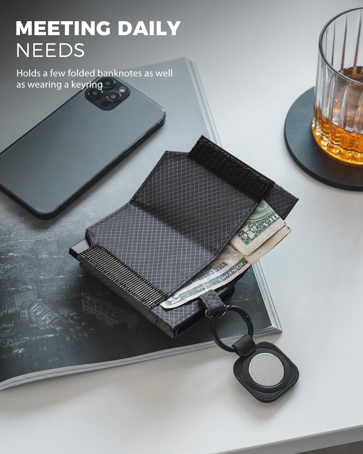image:imageVULKIT Bifold Pop up Card Holder with Money Compartment Business Card Case Minimalist Front Pocket Wallet for Men GreenGrey