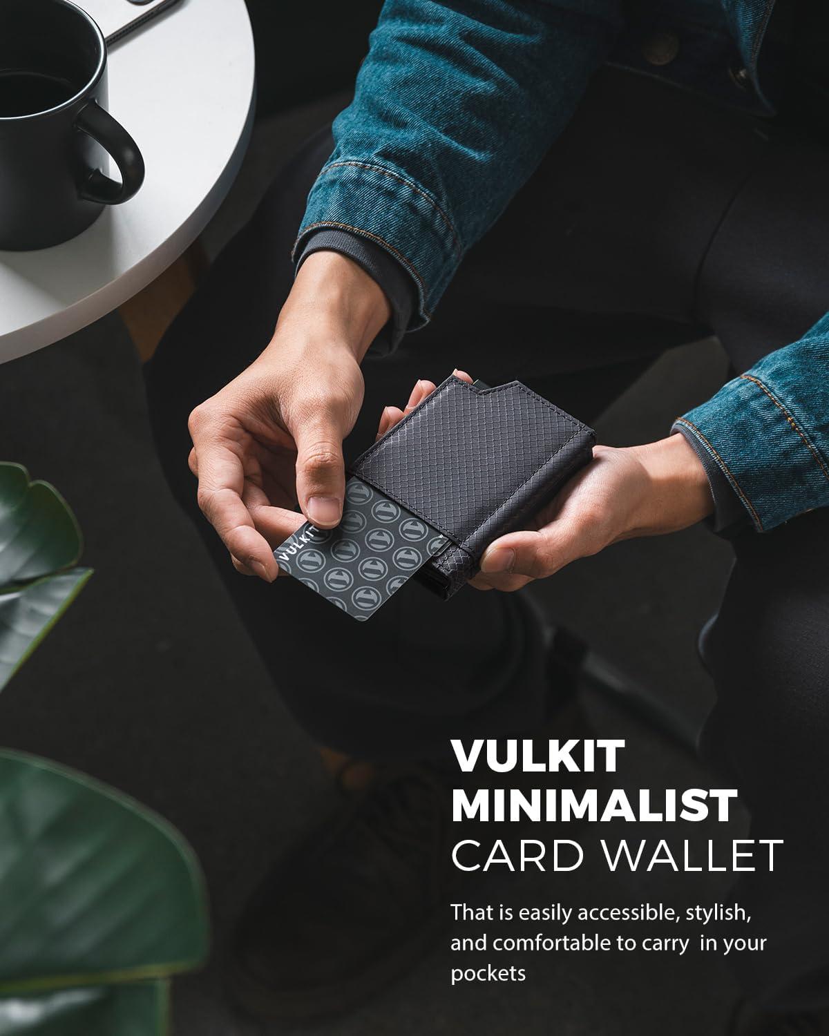image:imageVULKIT Bifold Pop up Card Holder with Money Compartment Business Card Case Minimalist Front Pocket Wallet for Men GreenGrey