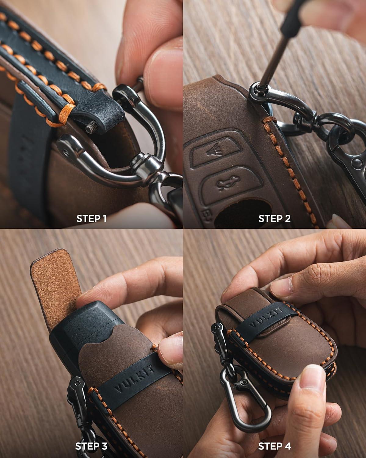 image:imageVULKIT Car Key Fob Cover Leather Full Protection Key Case Shell Compatible with 4Buttons fit Subaru BRZ Legacy Outback Ascent Crosstrek Forester WRX Brown