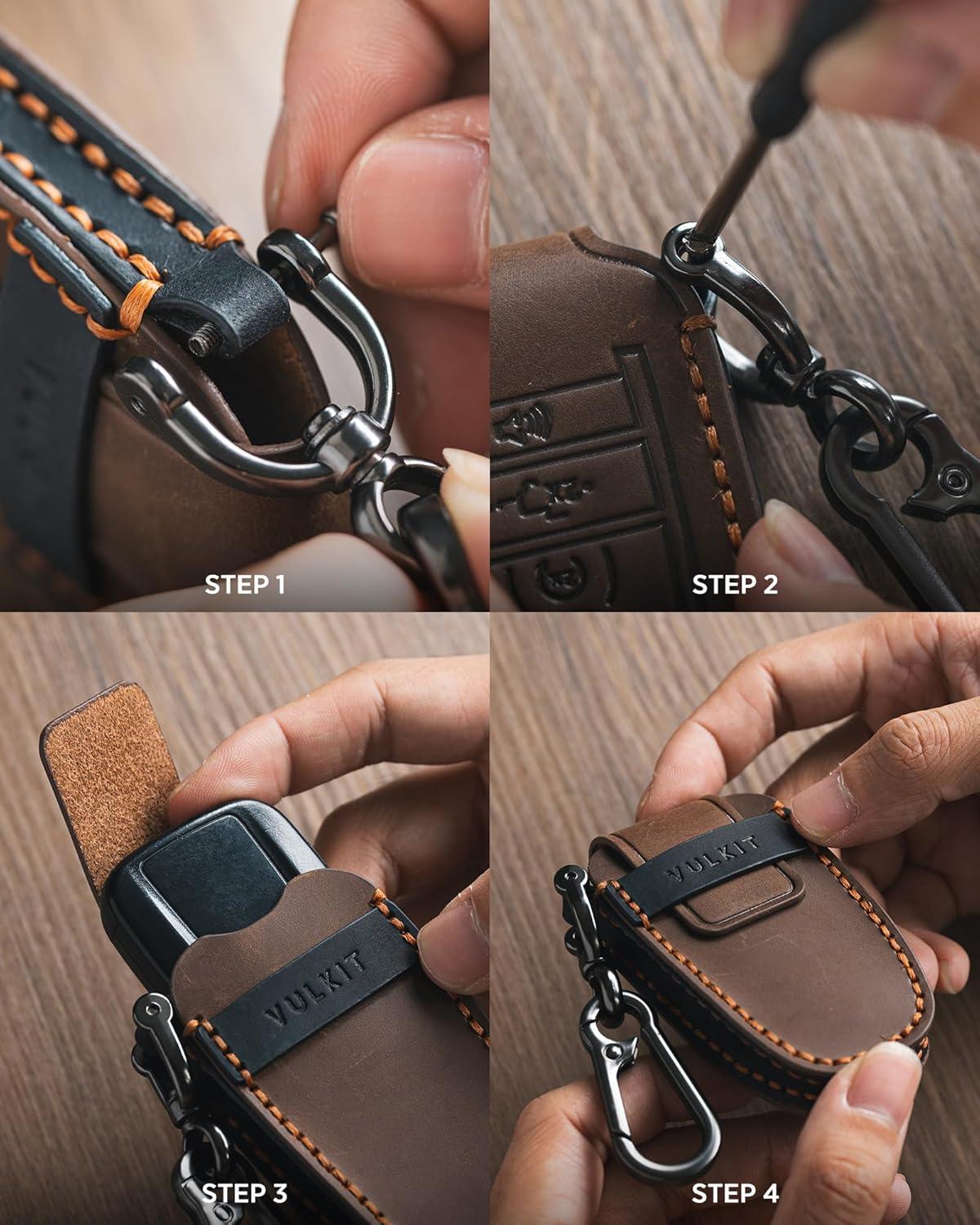 image:imageVULKIT Car Key Fob Cover Leather Full Protection Key Case Shell Compatible with Ford Smart Key 5 Buttons Bronco Mustang F150 F250 F350 Explorer