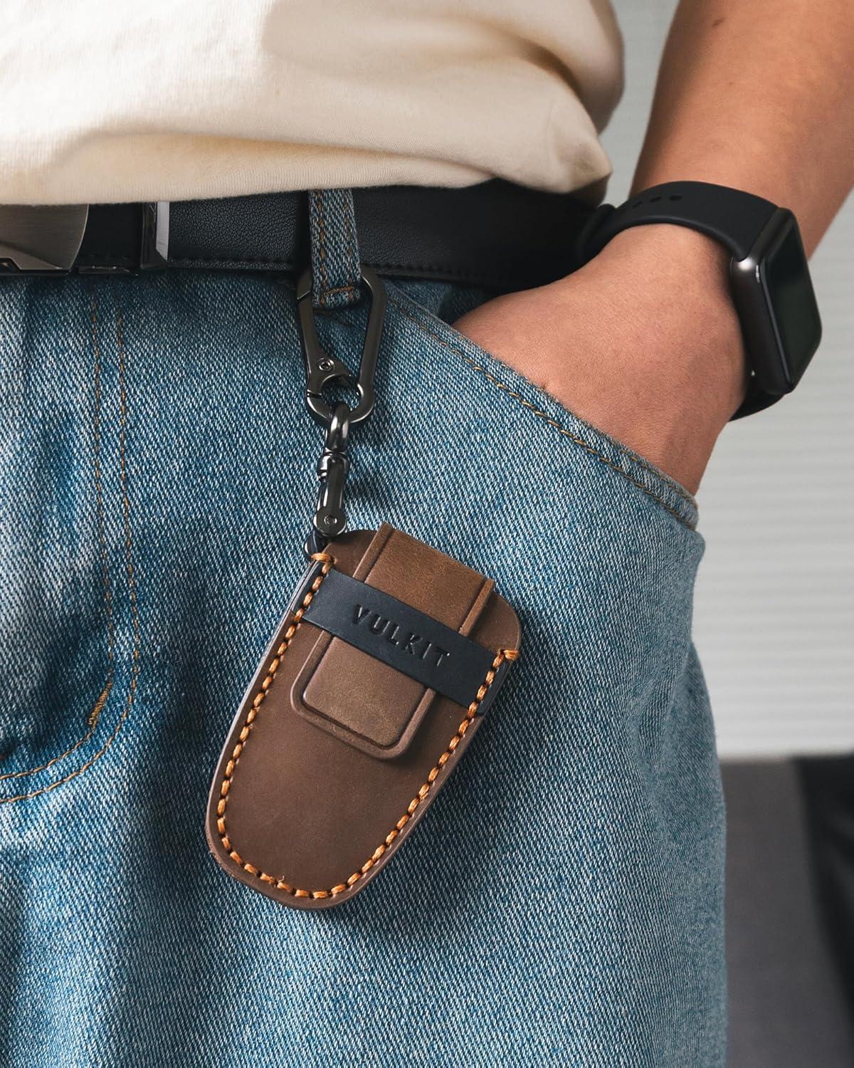 image:imageVULKIT Car Key Fob Cover Leather Full Protection Key Case Shell Compatible with Ford Smart Key 5 Buttons Bronco Mustang F150 F250 F350 Explorer