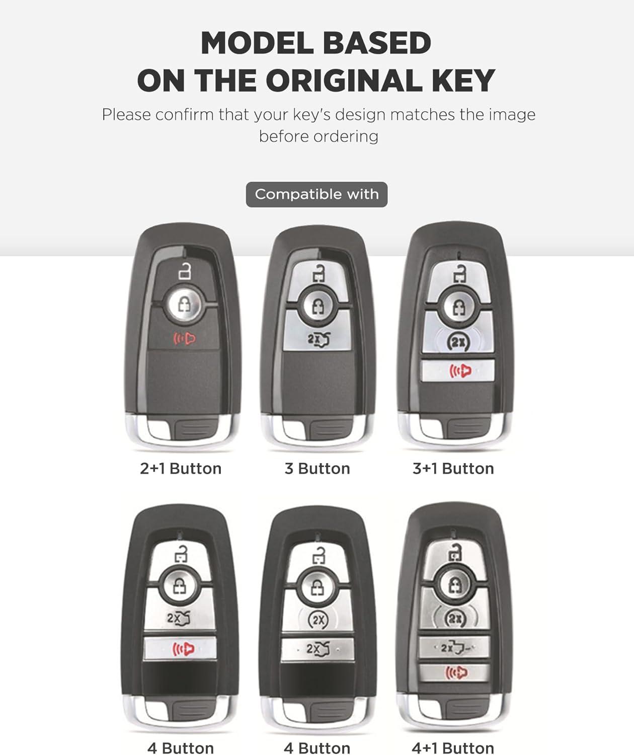 image:imageVULKIT Car Key Fob Cover Leather Full Protection Key Case Shell Compatible with Ford Smart Key 5 Buttons Bronco Mustang F150 F250 F350 Explorer
