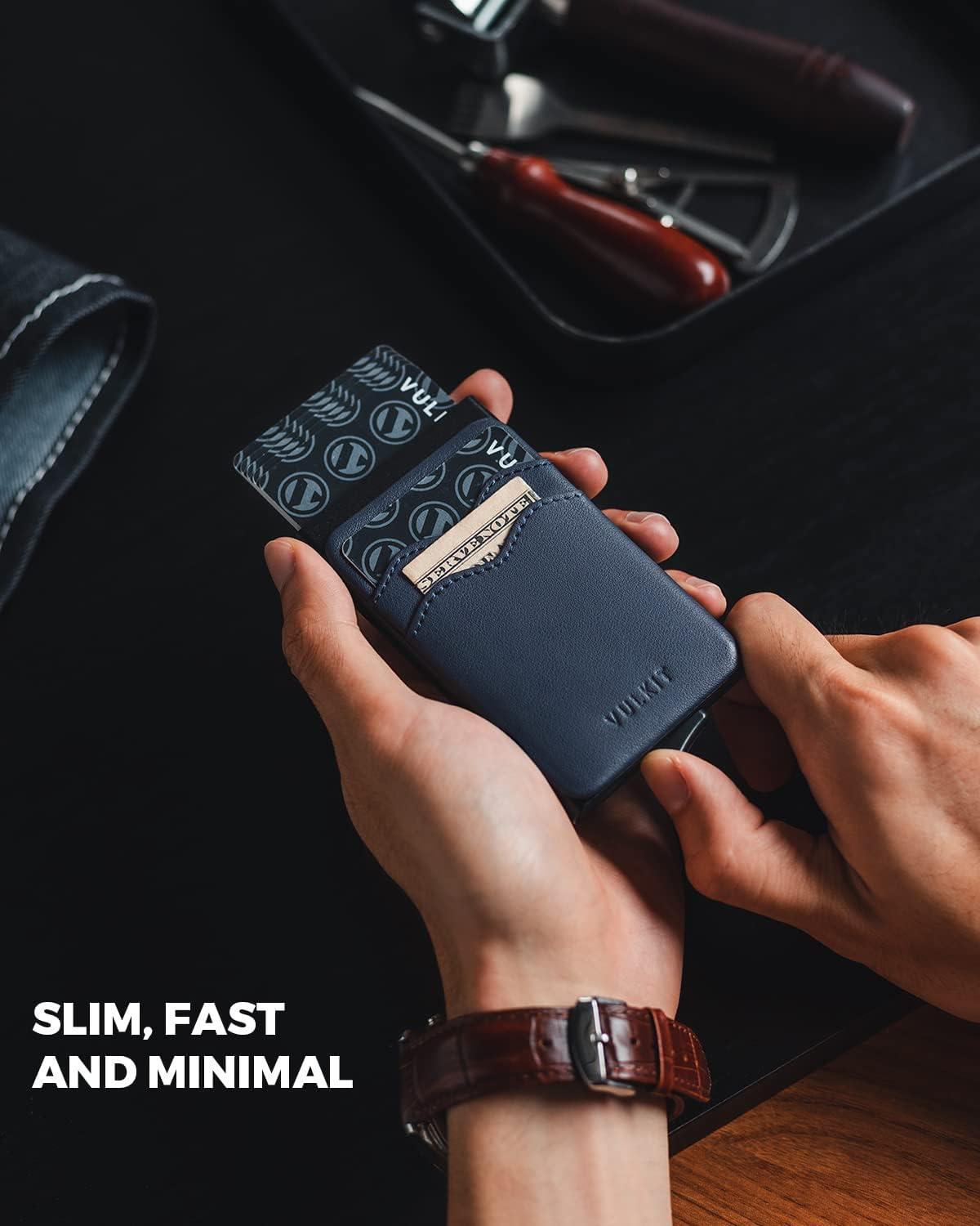 image:imageVULKIT Card Holder Pop Up Slim Wallet With Extra Leather Pocket Slots RFID Blocking Credit Card Case for Men and WomenBlue