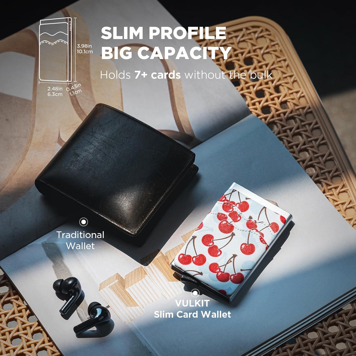 image:imageVULKIT Card Holder Pop Up Slim Wallet With Extra Leather Pocket Slots RFID Blocking Credit Card Case for Men and WomenCherry Breeze