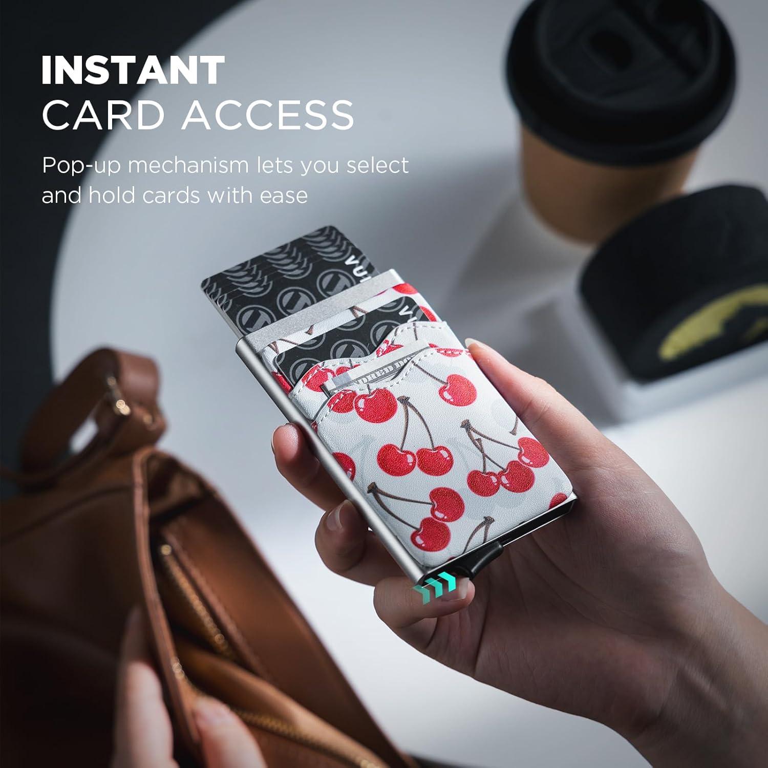 image:imageVULKIT Card Holder Pop Up Slim Wallet With Extra Leather Pocket Slots RFID Blocking Credit Card Case for Men and WomenCherry Breeze Plus