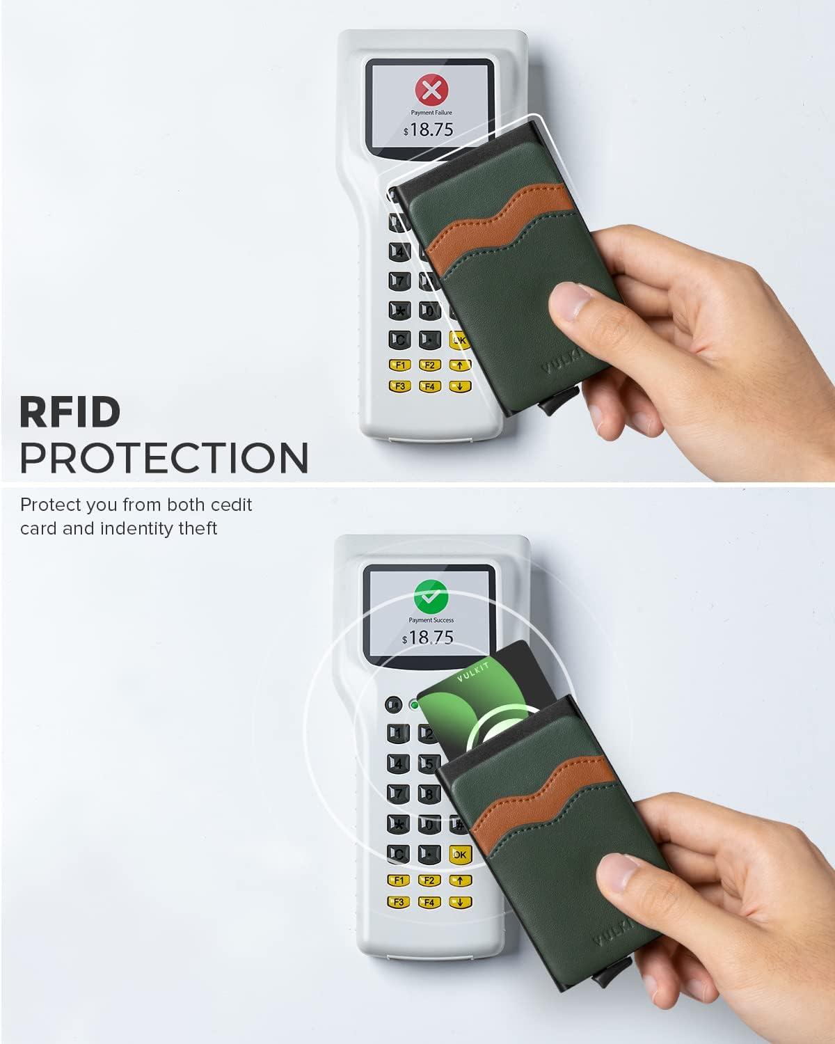 image:imageVULKIT Card Holder Pop Up Slim Wallet With Extra Leather Pocket Slots RFID Blocking Credit Card Case for Men and WomenGreen