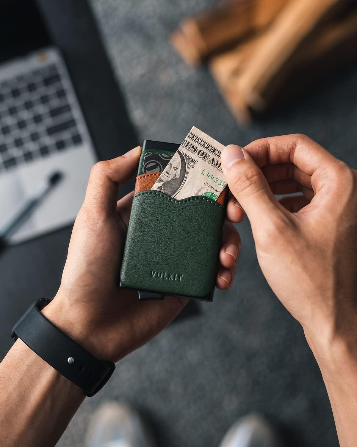 image:imageVULKIT Card Holder Pop Up Slim Wallet With Extra Leather Pocket Slots RFID Blocking Credit Card Case for Men and WomenGreen