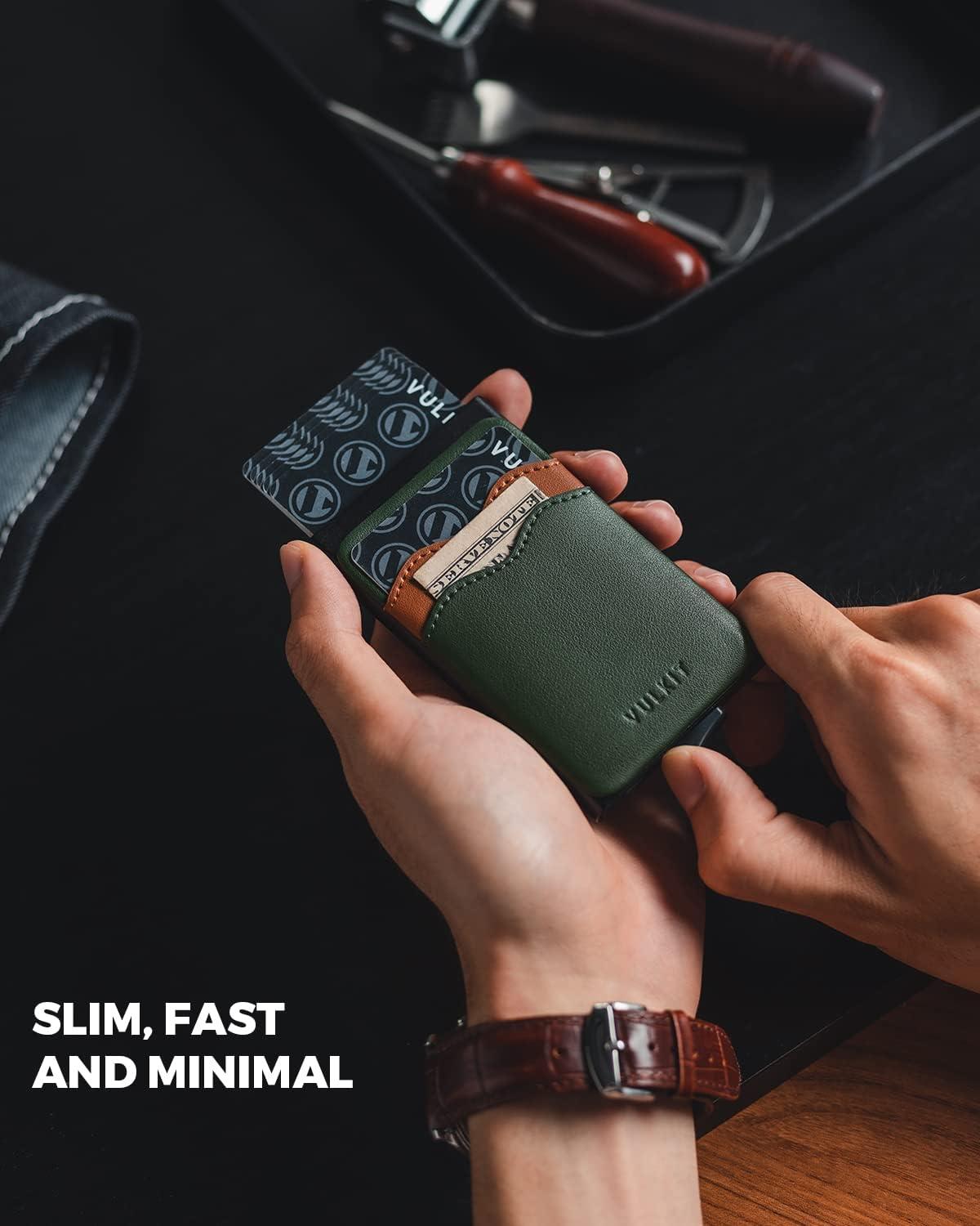 image:imageVULKIT Card Holder Pop Up Slim Wallet With Extra Leather Pocket Slots RFID Blocking Credit Card Case for Men and WomenGreen