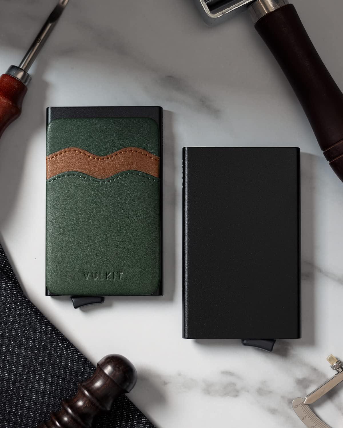 image:imageVULKIT Card Holder Pop Up Slim Wallet With Extra Leather Pocket Slots RFID Blocking Credit Card Case for Men and WomenGreen