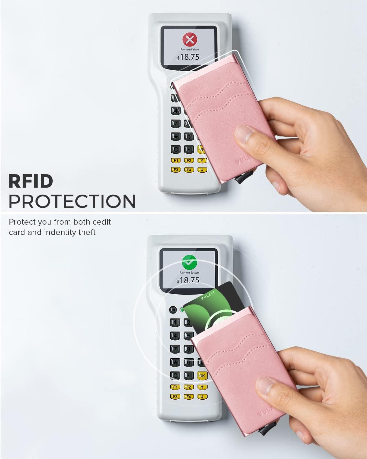 image:imageVULKIT Card Holder Pop Up Slim Wallet With Extra Leather Pocket Slots RFID Blocking Credit Card Case for Men and WomenRose