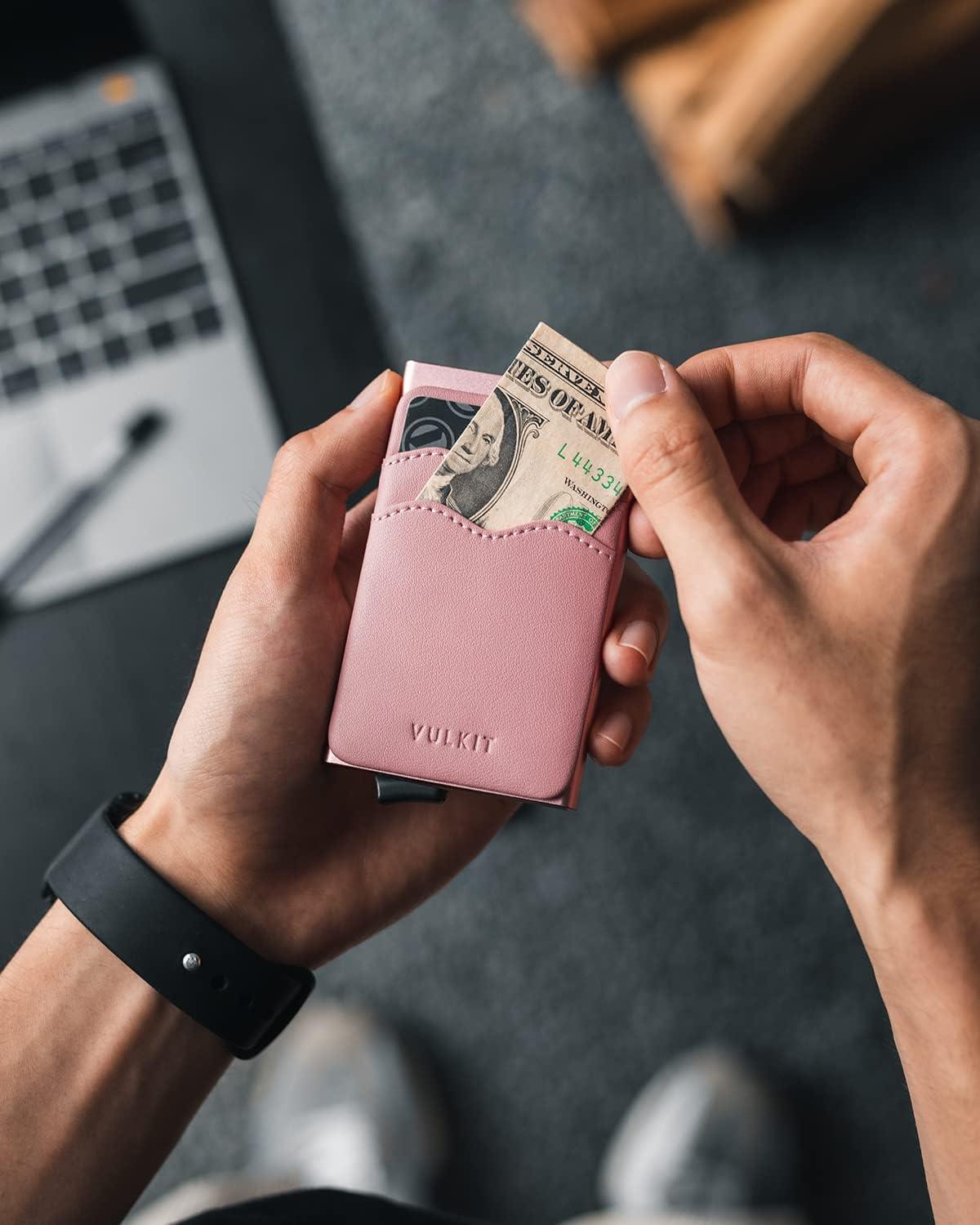 image:imageVULKIT Card Holder Pop Up Slim Wallet With Extra Leather Pocket Slots RFID Blocking Credit Card Case for Men and WomenRose