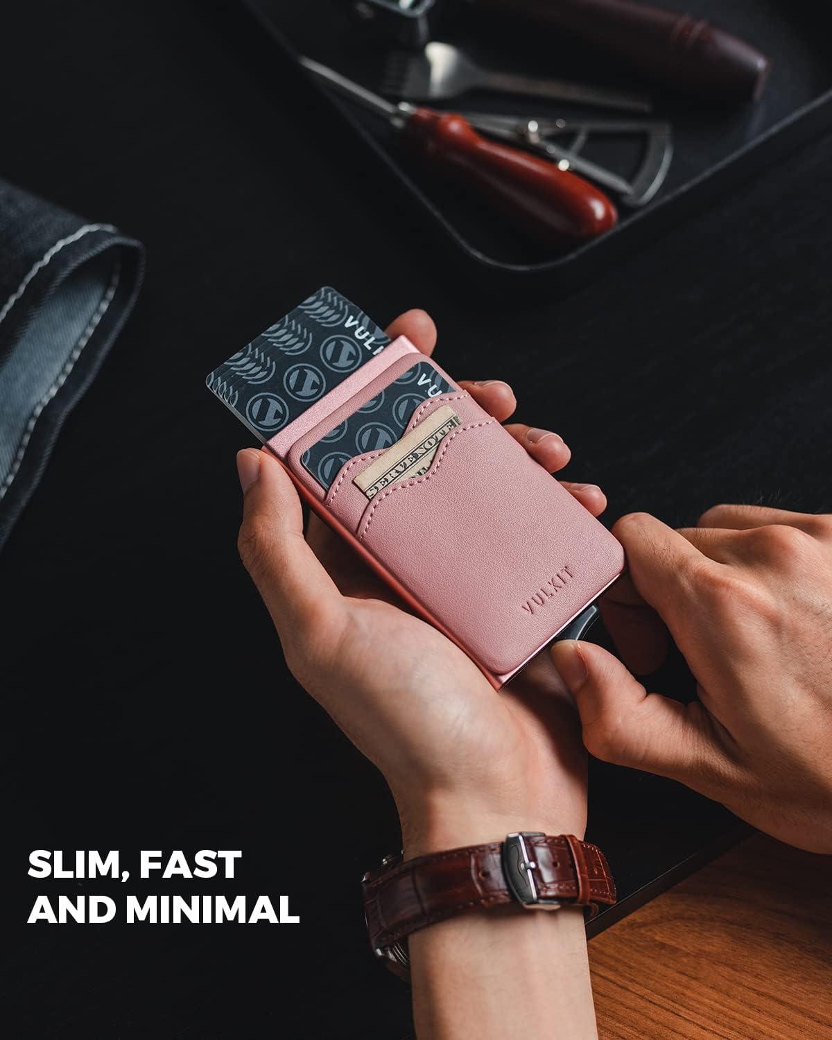 image:imageVULKIT Card Holder Pop Up Slim Wallet With Extra Leather Pocket Slots RFID Blocking Credit Card Case for Men and WomenRose