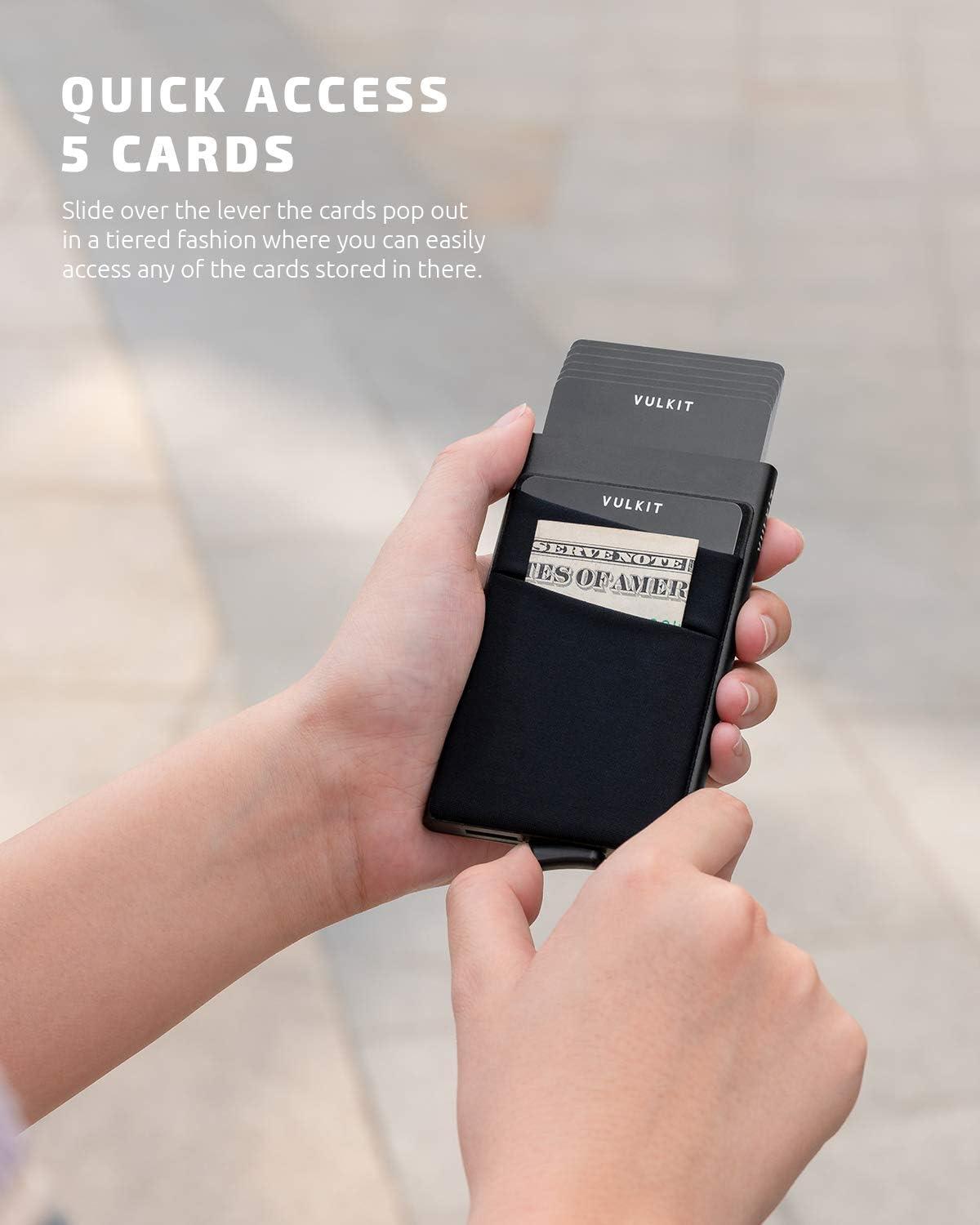 image:imageVULKIT Card Holder with Money Pocket Pop Up Wallet RFID Blocking Slim Metal Bank Card Case Holds 5 Cards and NotesBlack