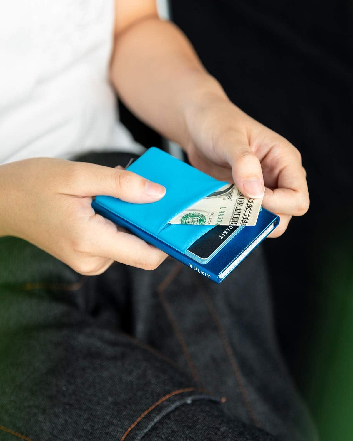 image:imageVULKIT Card Holder with Money Pocket Pop Up Wallet RFID Blocking Slim Metal Bank Card Case Holds 5 Cards and NotesBlue