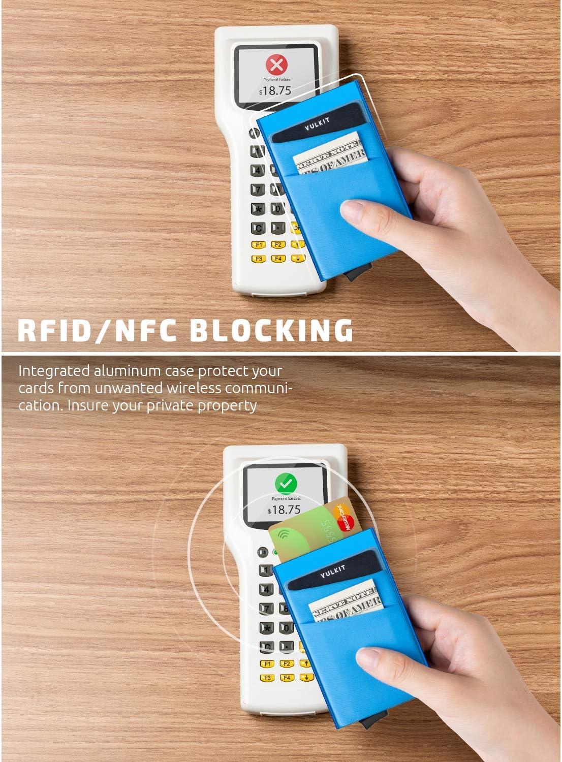 image:imageVULKIT Card Holder with Money Pocket Pop Up Wallet RFID Blocking Slim Metal Bank Card Case Holds 5 Cards and NotesBlue