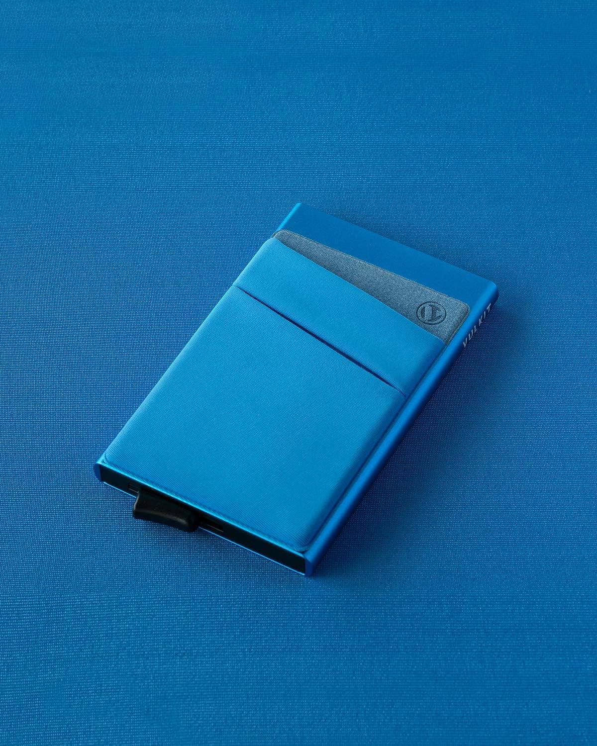 image:imageVULKIT Card Holder with Money Pocket Pop Up Wallet RFID Blocking Slim Metal Bank Card Case Holds 5 Cards and NotesBlue