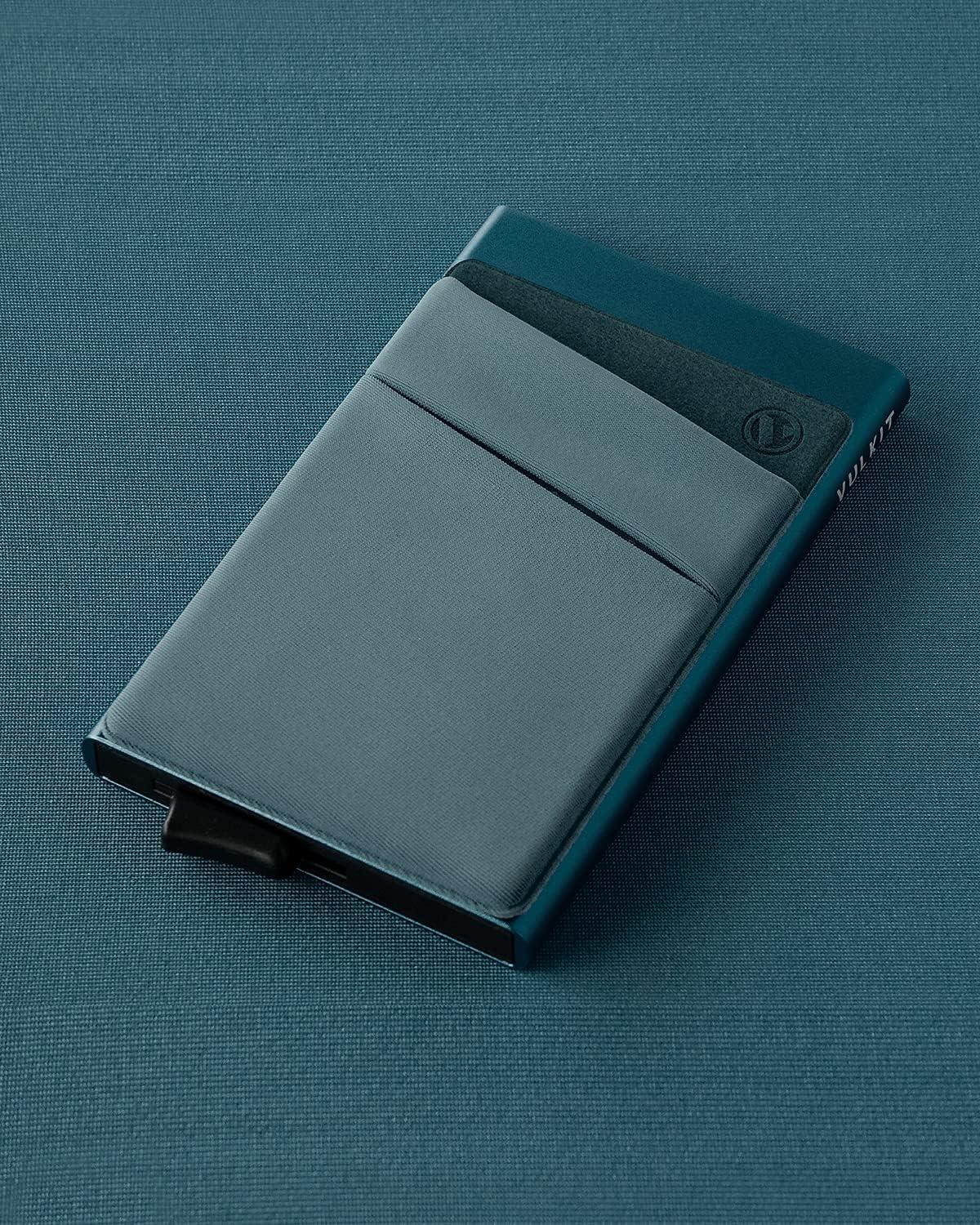 image:imageVULKIT Card Holder with Money Pocket Pop Up Wallet RFID Blocking Slim Metal Bank Card Case Holds 5 Cards and NotesEmerald Green
