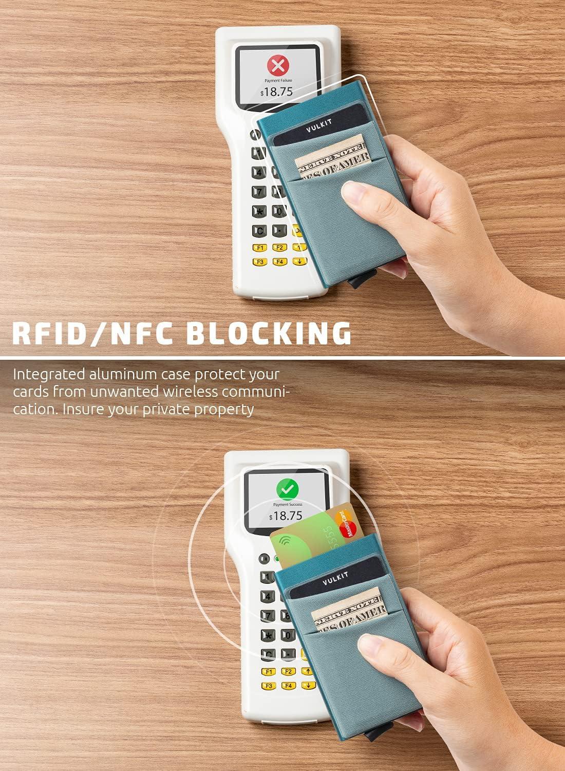 image:imageVULKIT Card Holder with Money Pocket Pop Up Wallet RFID Blocking Slim Metal Bank Card Case Holds 5 Cards and NotesEmerald Green