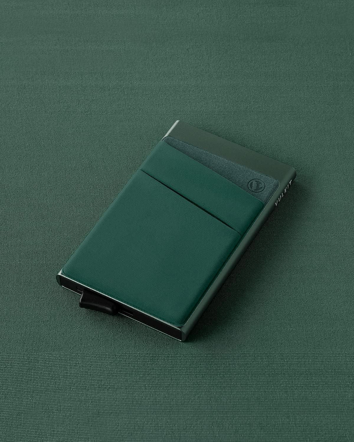 image:imageVULKIT Card Holder with Money Pocket Pop Up Wallet RFID Blocking Slim Metal Bank Card Case Holds 5 Cards and NotesMidnight Green