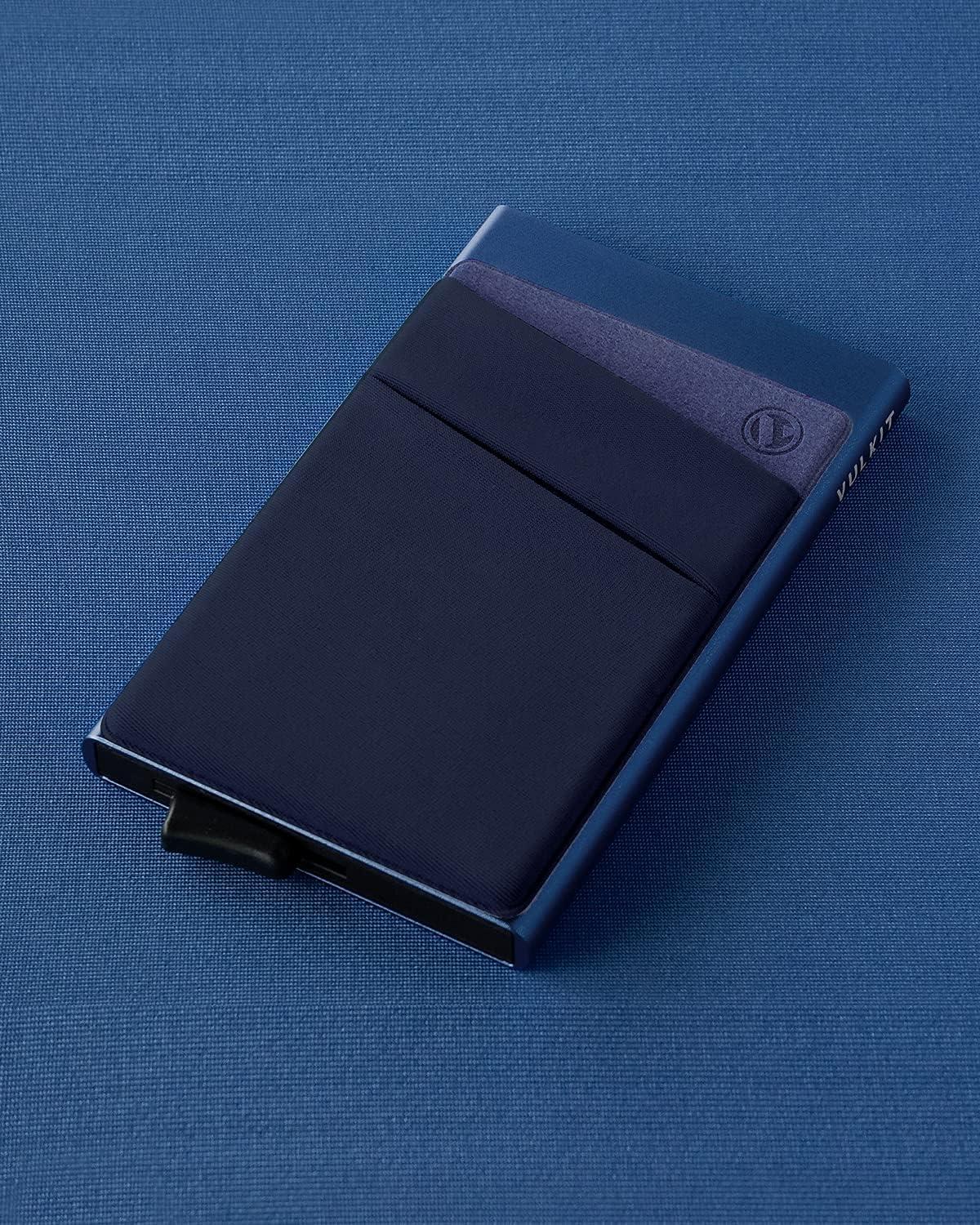 image:imageVULKIT Card Holder with Money Pocket Pop Up Wallet RFID Blocking Slim Metal Bank Card Case Holds 5 Cards and NotesNavy