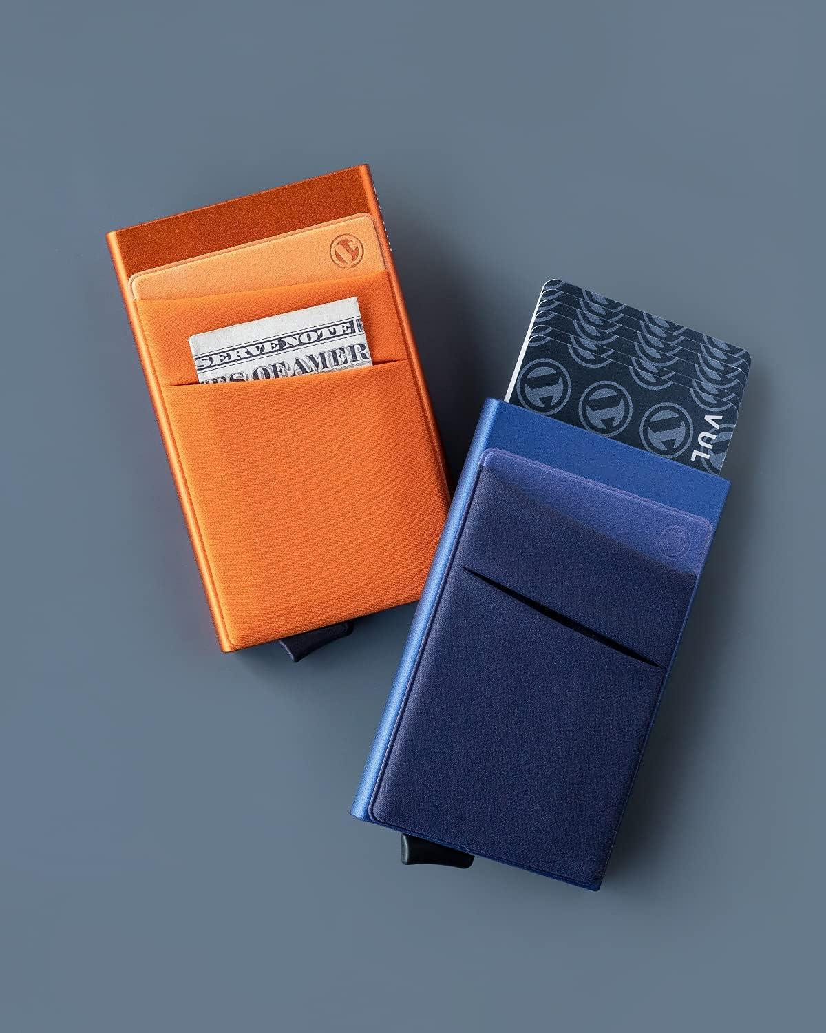 image:imageVULKIT Card Holder with Money Pocket Pop Up Wallet RFID Blocking Slim Metal Bank Card Case Holds 5 Cards and NotesNavy