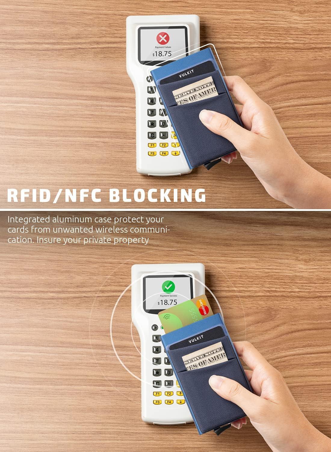 image:imageVULKIT Card Holder with Money Pocket Pop Up Wallet RFID Blocking Slim Metal Bank Card Case Holds 5 Cards and NotesNavy